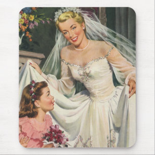 Mousepad Casamento vintage, noiva retro com florista