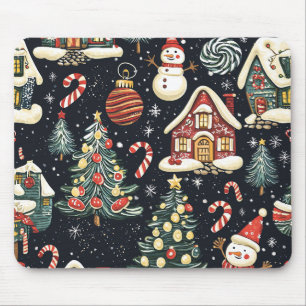 Mousepad Casas de Inverno Escuras Homem de Neve Vermelho Do