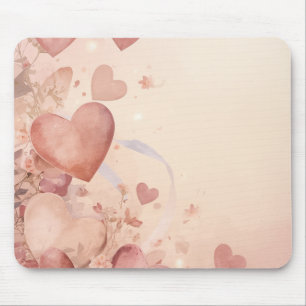 Mousepad Cascata de Coração Rosa Empoeirado Caprichoso Abst