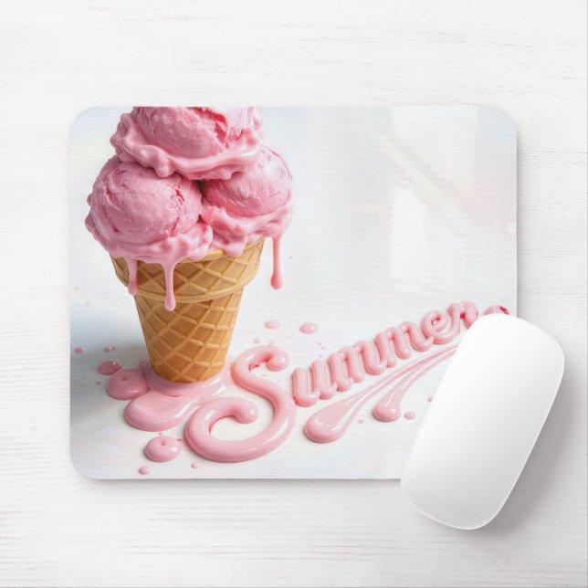 Mousepad Casquinha de Sorvete Rosa de Verão (Com mouse)