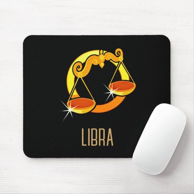 Mousepad Castanho e dourado - Sinal zodiano de Libra preto (Com mouse)