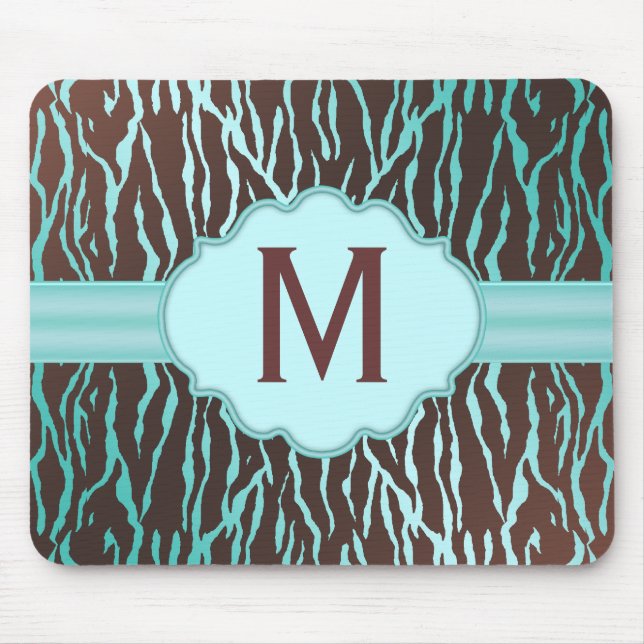 Mousepad Castanho e Turquesa Zebra Stripes Monograma Mousep (Frente)