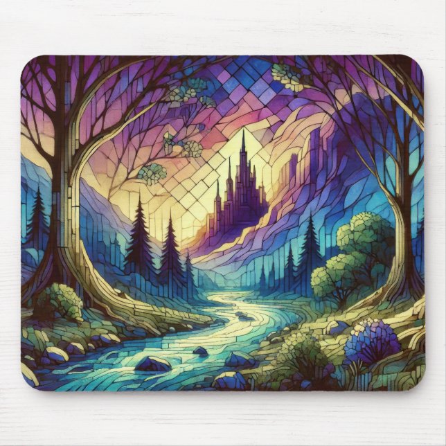 Mousepad Castelo de Fantasia com Floresta Encantada e Rio (Frente)