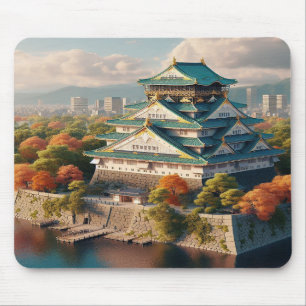 Mousepad Castelo de Osaka Paisagem Japão Viagem Vintage