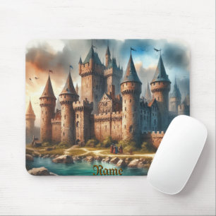 Mousepad Castelo medieval por um rio Tranquilo em Sunset