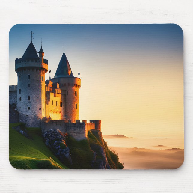 Mousepad Castelo no Topo da Montanha na Névoa (Frente)