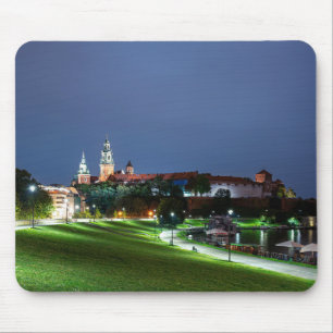 Mousepad Castelo Wawel à noite em Cracóvia, Polônia