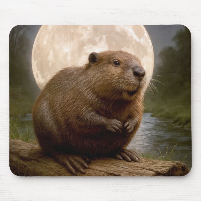 Mousepad Castor Em um Tronco com Lua Cheia (Frente)