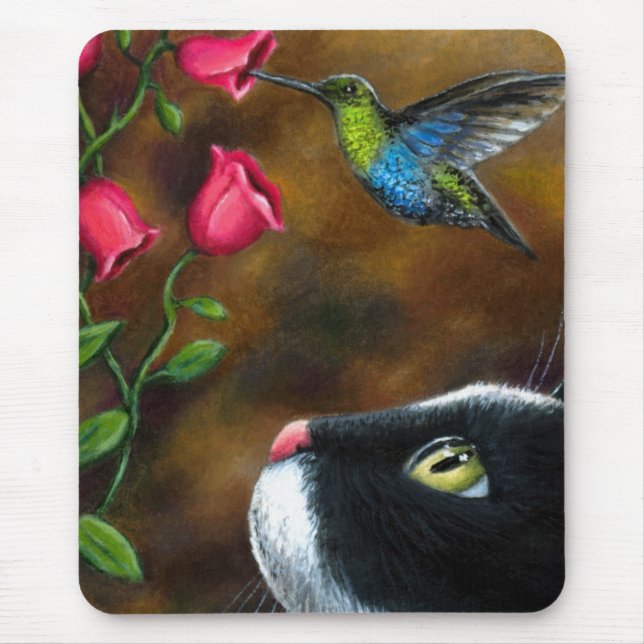 Mousepad Cat 571 Tuxedo com Hummingbird (Frente)