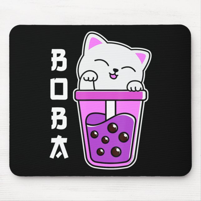 Mousepad Cat Boba Anime Bubble Tea Neko Girls Kawaii Girls (Frente)