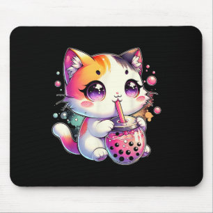 Mousepad Cat Boba Tea Anime Japonês Kawaii Neko Bubble Tea
