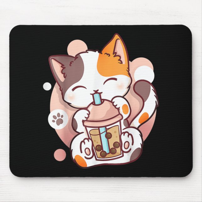 Mousepad Cat Boba Tea Bubble Tea Anime Kawaii Neko (Frente)