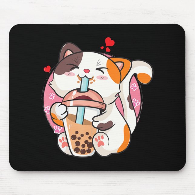Mousepad Cat Boba Tea Bubble Tea Anime Kawaii Neko Kids Tea (Frente)