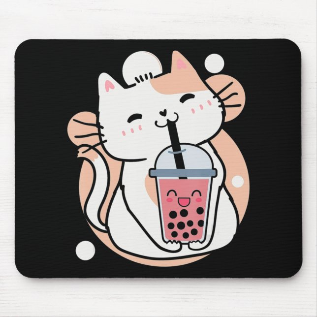 Mousepad Cat Boba Tea Bubble Tea Anime Kawaii Neko Milktea (Frente)
