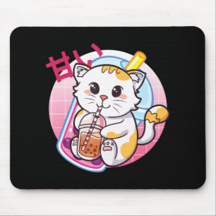 Mousepad Cat Boba Tea Bubble Tea Cat Anime Kawaii Nek