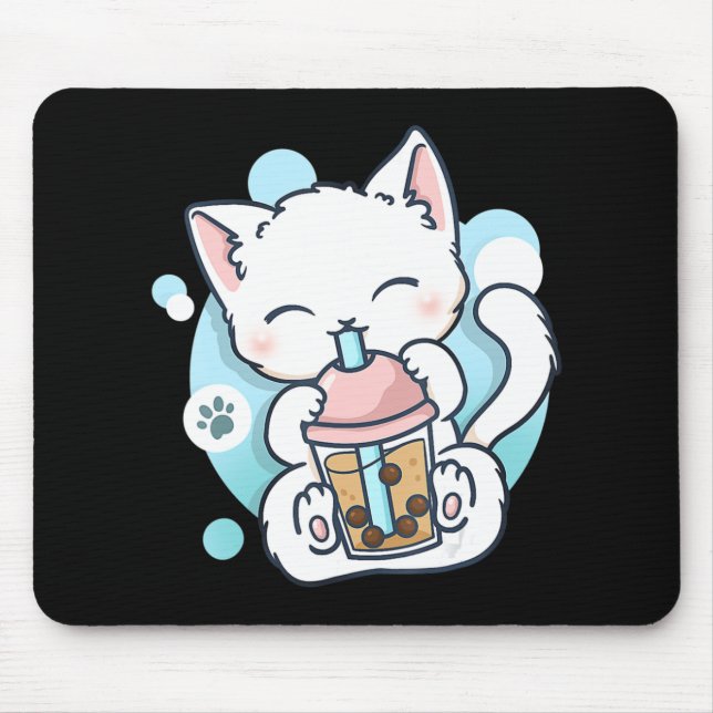 Mousepad Cat Boba Tea Bubble Tea Kawaii Anime Japonês Neko (Frente)