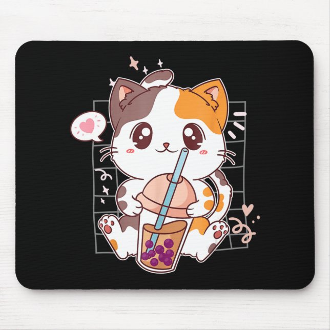 Mousepad Cat Boba Tea Bubble Tea Kawaii Anime Japonês Neko (Frente)