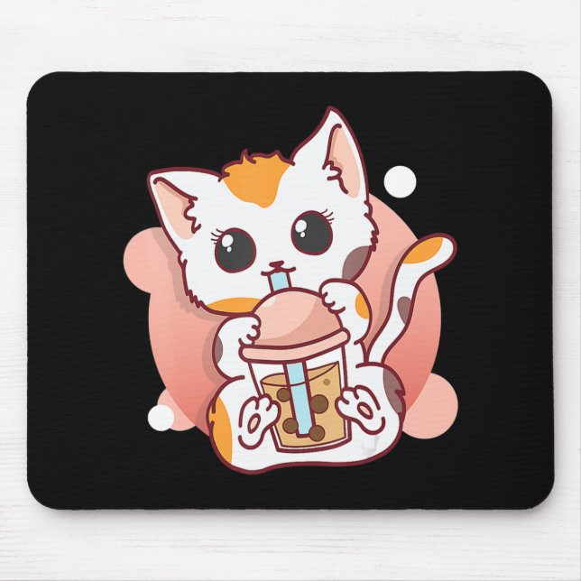 Mousepad Cat Boba Tea Bubble Tea Kawaii Anime Neko para Gar (Frente)