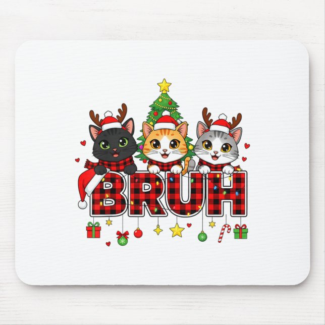 Mousepad Cat Christmas Light Reindeer Santa Bruh Funny  (Frente)