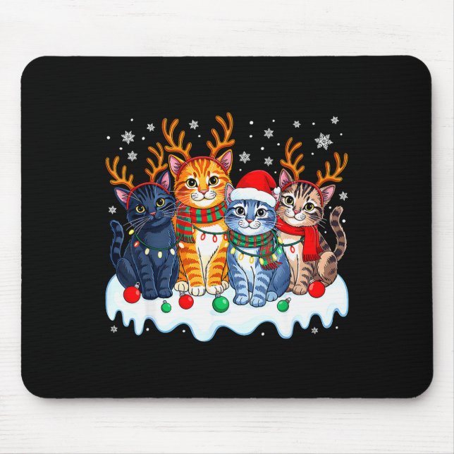 Mousepad Cat Christmas Light Reindeer Santa Christmas Funny (Frente)