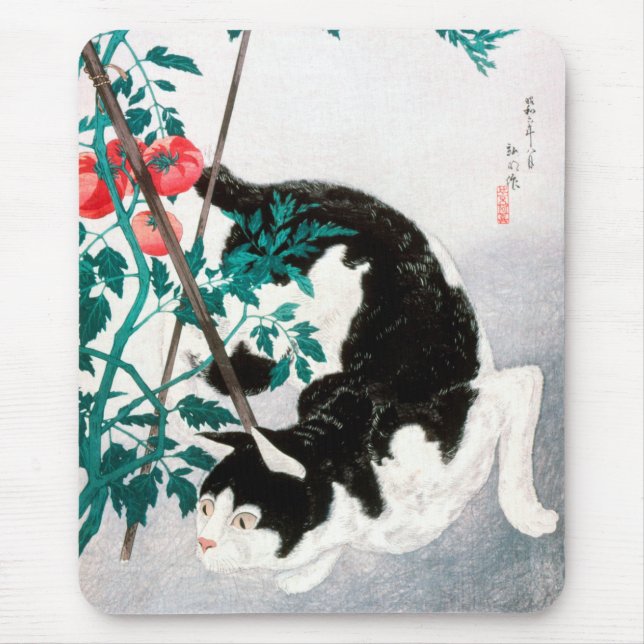 Mousepad Cat com Tomato Plant (1931) por Hiroaki Takahashi (Frente)