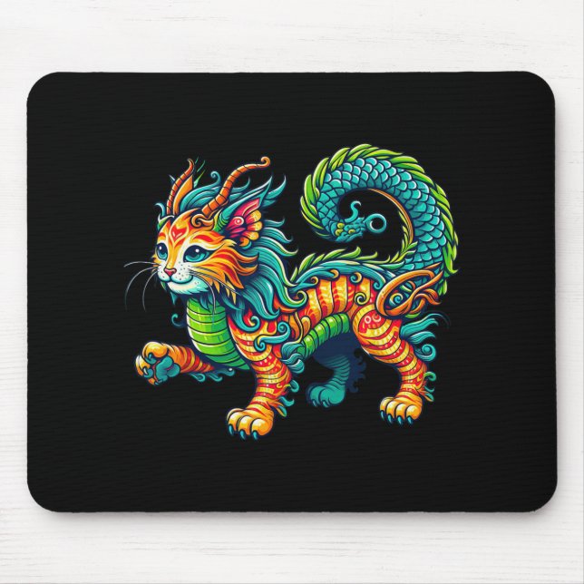 Mousepad Cat Dragon Happy Chinese New Year 2024 Womens Mens (Frente)