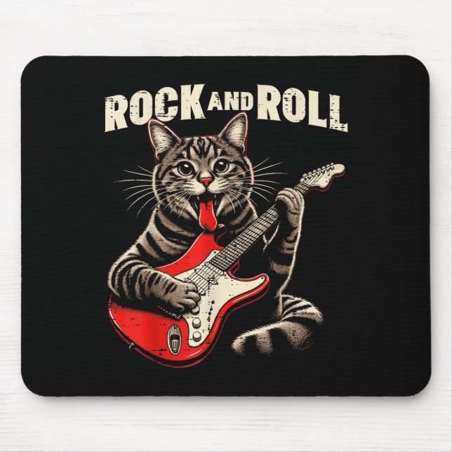 Mousepad Cat Electric Guitar Rock And Roll Rocker Kitten Me (Frente)