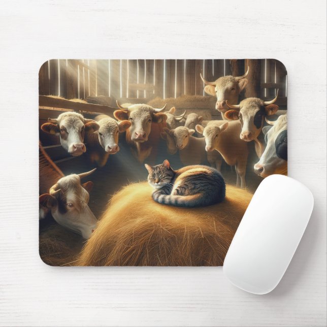 Mousepad Cat em um Hay Bale (Com mouse)