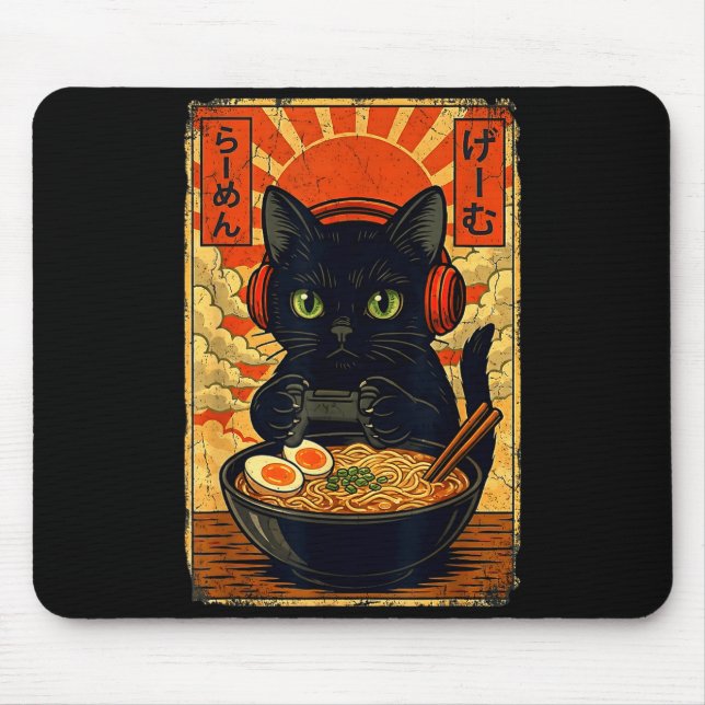 Mousepad Cat Gamer Men Anime Kawaii Funny Gaming Headset Ca (Frente)