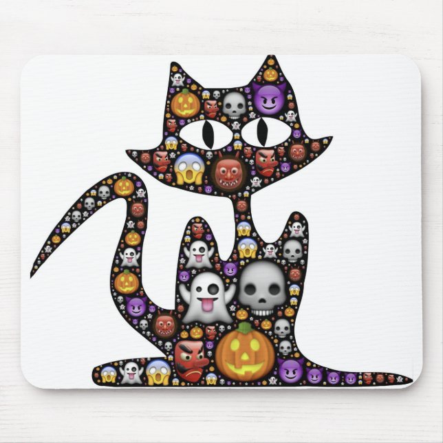 Mousepad Cat Halloween Emoji Scary Frightful Spooky Icons. (Frente)