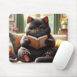Mousepad Cat is reading a book on sofa