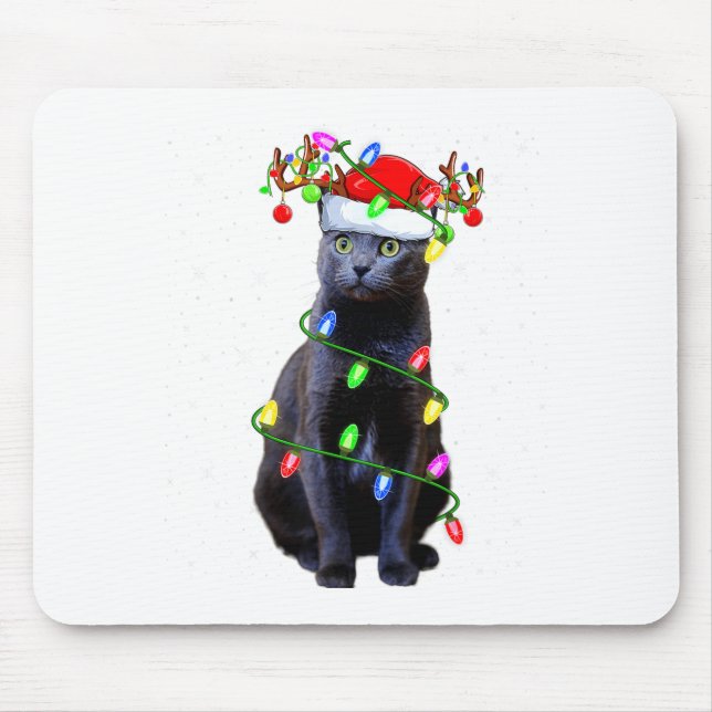 Mousepad Cat Lover Xmas Lighting Santa Russian Blue Cat Chr (Frente)
