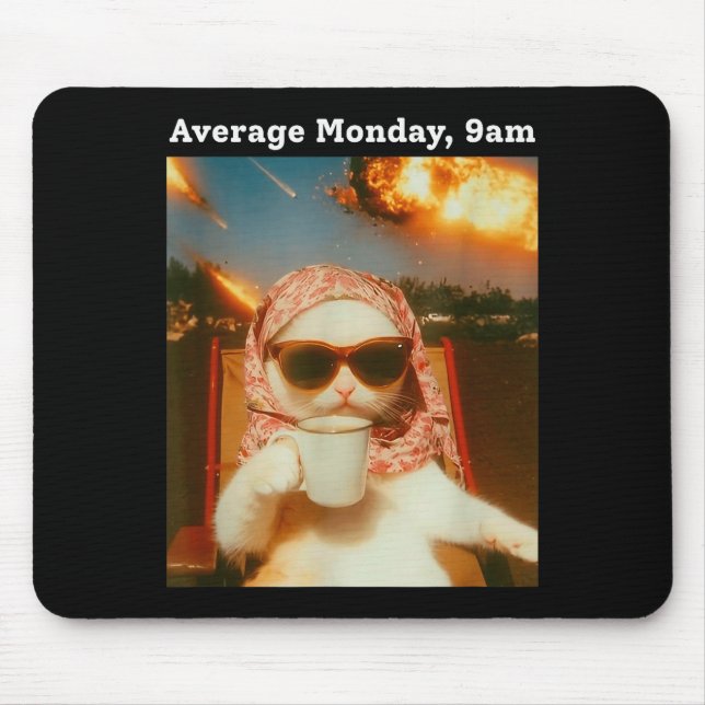 Mousepad Cat Meme Average Monday 9am Funny Sarcastic Back T (Frente)