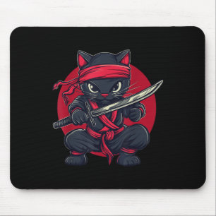 Mousepad Cat Ninja Samurai Japão Bandeira japonesa Kawaii E
