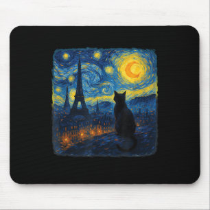 Mousepad Cat Paris Eiffel Tower Starry Night Van Gogh Inspi