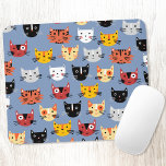 Mousepad Cat Pattern Blue<br><div class="desc">Lots of cute little cats on a mid blue background.  Cats love a mouse.  Original art by Nic Squirrell.</div>