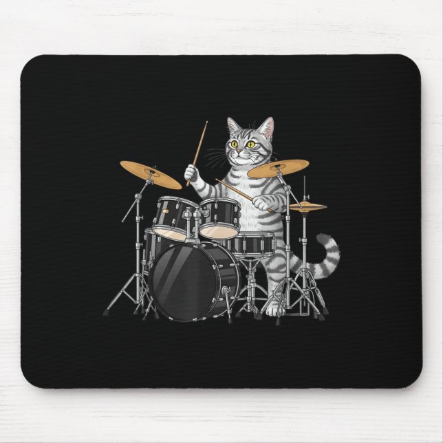 Mousepad Cat Playing Drums Drumset Drumkit Drumming Drum Dr (Frente)