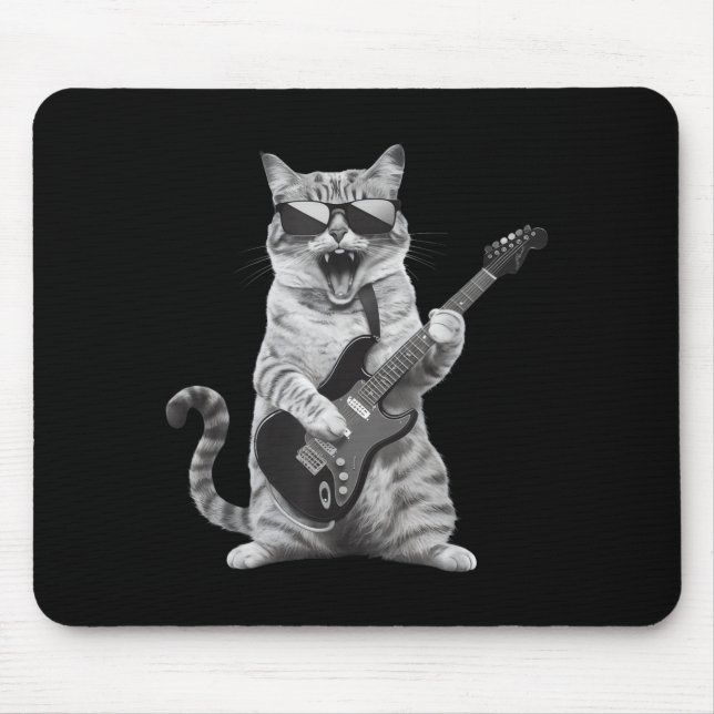Mousepad Cat Playing Guitar Rock Star Rock And Roll Men Wom (Frente)