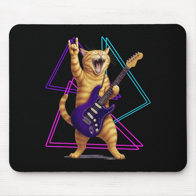 Mousepad Cat Playing Guitar Rock Star Rock And Roll Men Wom (Frente)