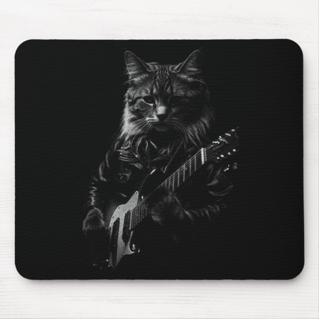 Mousepad Cat Playing Guitar Rock Star Rock And Roll Men Wom (Frente)