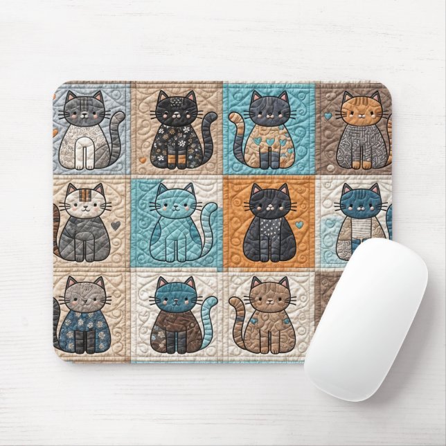 Mousepad Cat Quilt Design (Com mouse)