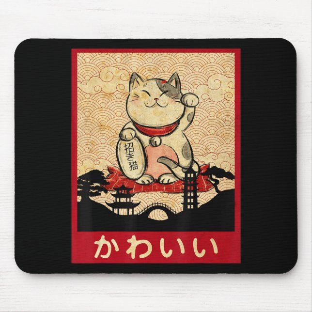 Mousepad Cat Ramen Bowl Anime japonês Noodles Kawaii Neko (Frente)