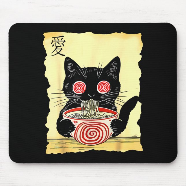 Mousepad Cat Ramen Japanese Funny Graphic Tees Kawaii Anime (Frente)