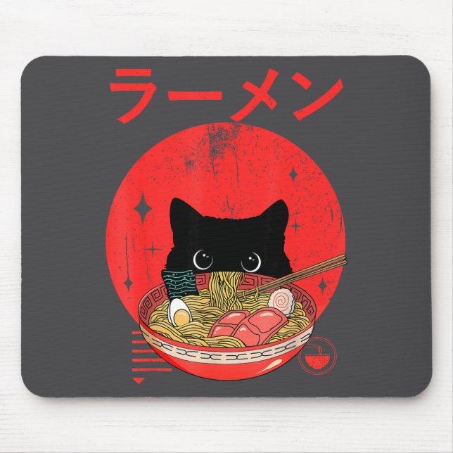 Mousepad Cat Ramen Japanese Funny Graphic Tees Kawaii Cat A (Frente)