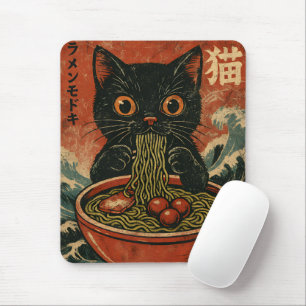 Mousepad Cat Ramen Japonês Engraçado Gráfico Kawaii