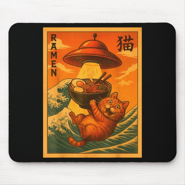 Mousepad Cat Ramen Ufo Funny Japanese Anime Men Women Teens (Frente)