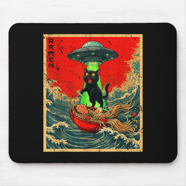 Mousepad Cat Ramen Ufo Japanese Anime Graphic Tees Men Wome (Frente)