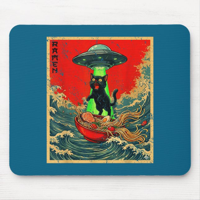 Mousepad Cat Ramen Ufo Japanese Anime Graphic Tees Men Wome (Frente)