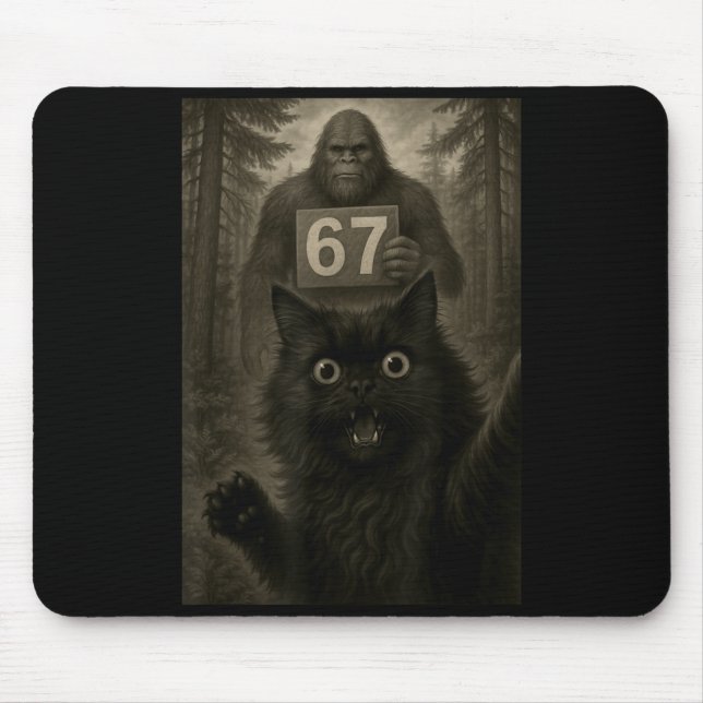 Mousepad Cat Selfie 67 Meme Six Seven Funny Bigfoot  (Frente)