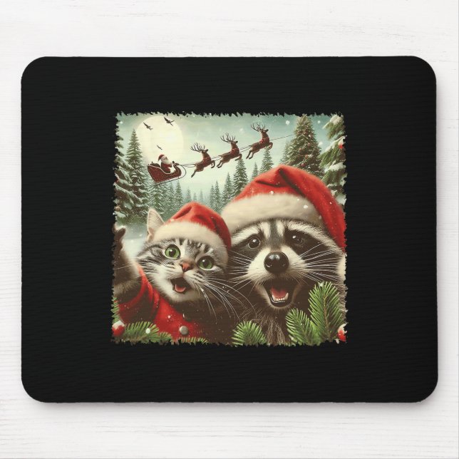 Mousepad Cat Selfie Com Papais noeis De Sleigh Engraçado Es (Frente)